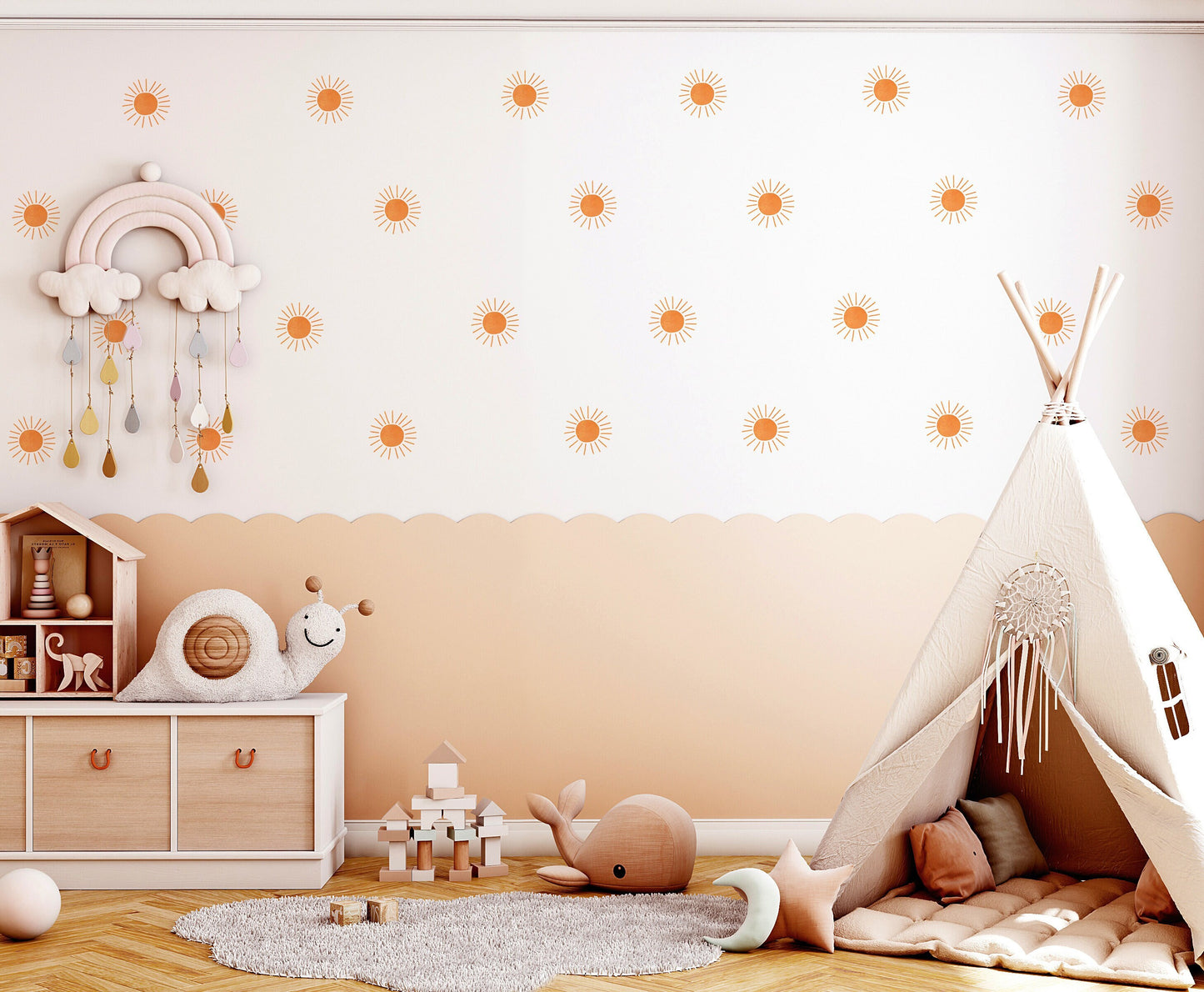 Sun Wall Decal Boho Orange Sticker, LF241