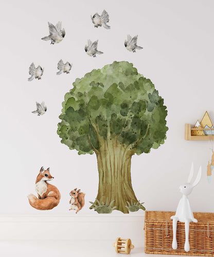 Tree Wall Decal Stickers Fox Bunny Bird, KL0013