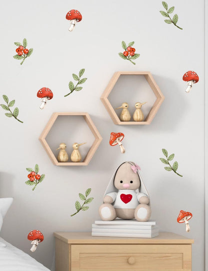 Wall stickers Greenery Leaves forest mushrooms berries decals, KL0017