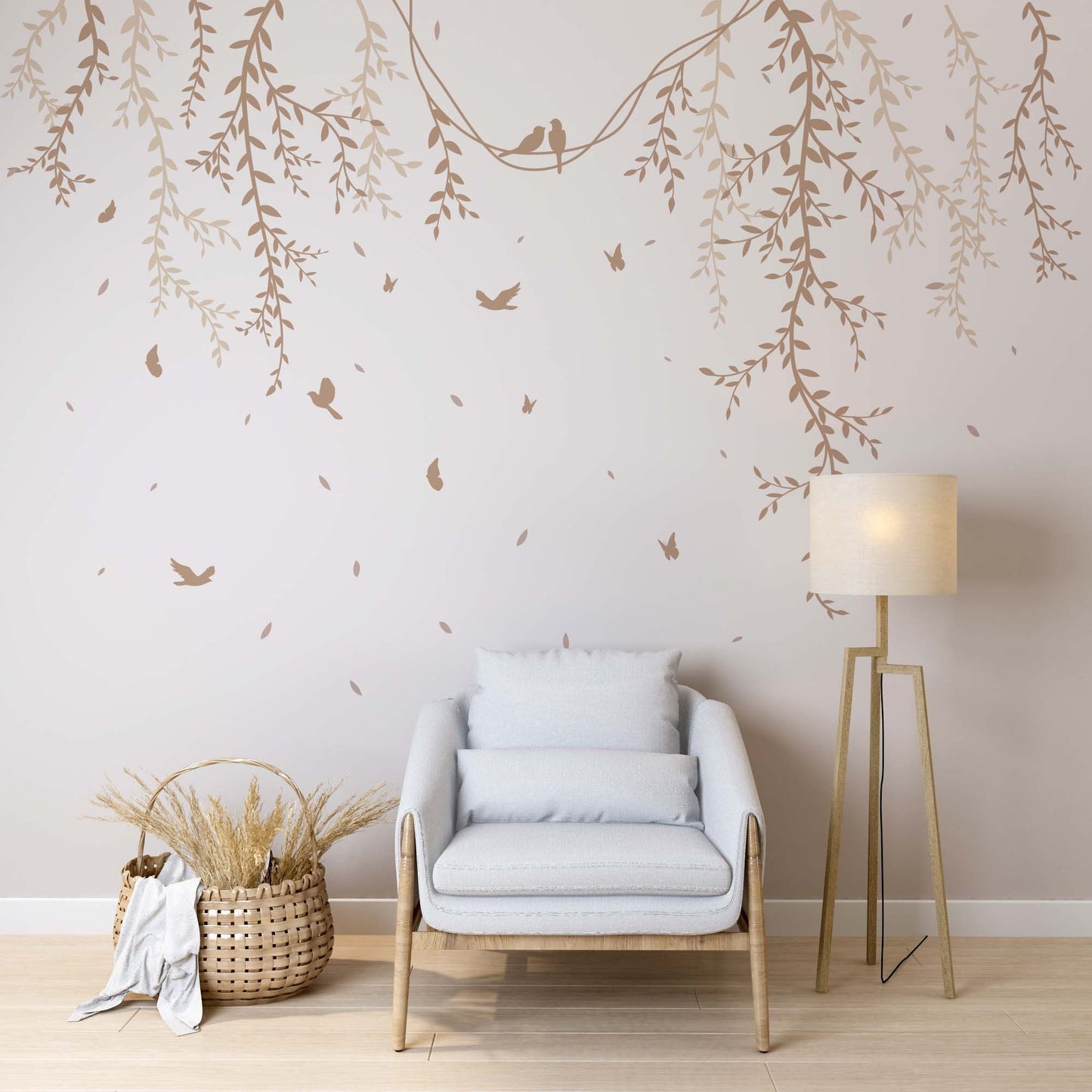 Leaves Greenery Wall Decals Birds Butterflies Stickers, LF276