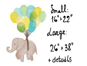 Elephant Balloons Wall Decal Clouds Moon Heart Stars Stickers, LF255