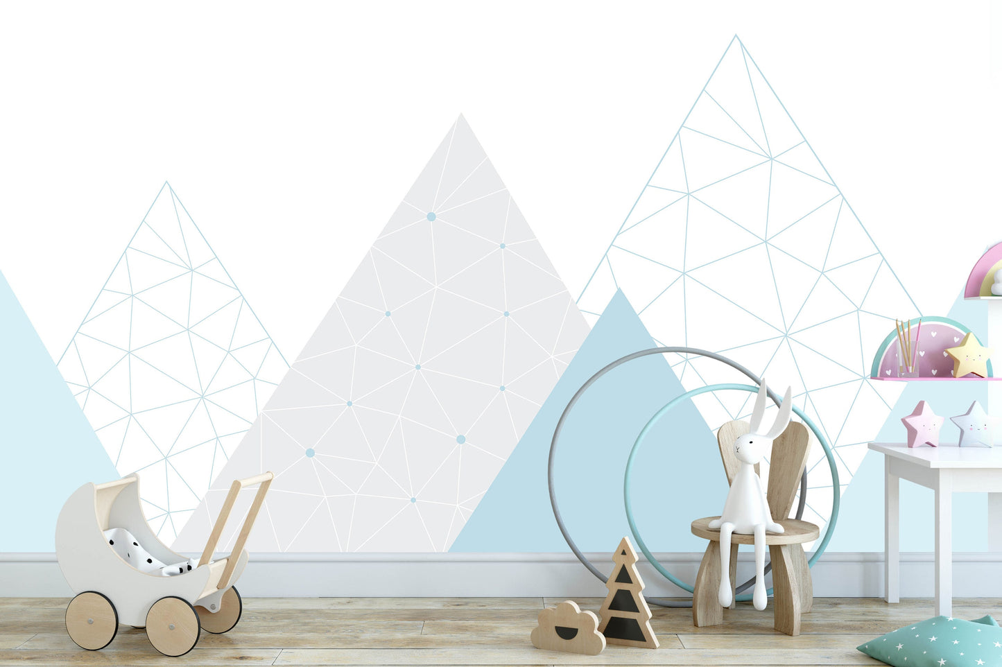 Removable Peel and Stick Wallpaper Geometric Mountains Nursery Wall Paper Wall Murals, KL0043