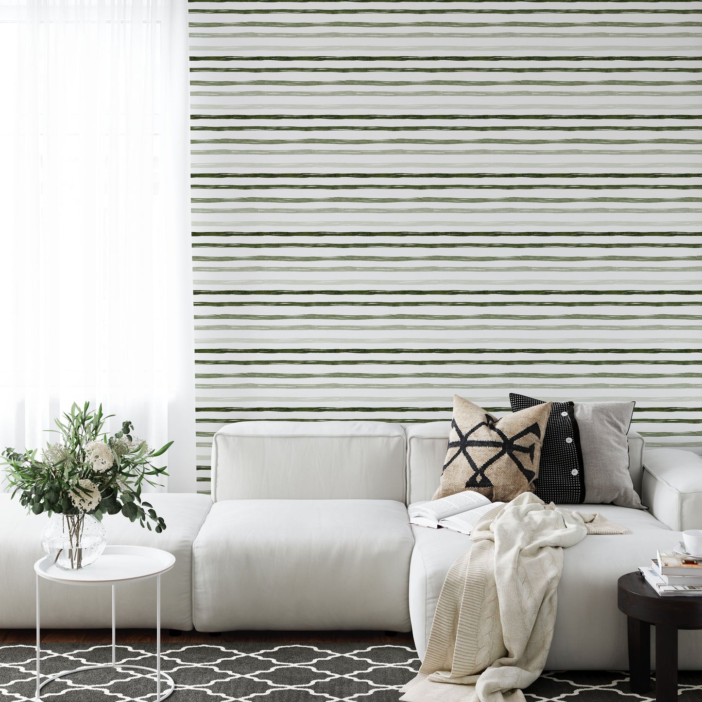 Removable Peel and Stick Wallpaper Green stripes paint strokes Wall Paper Wall Murals, WL007