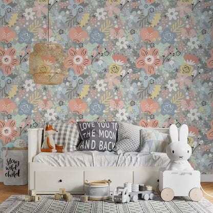 Floral Wallpaper Peel and Stick Wild Flowers Mural, WL014