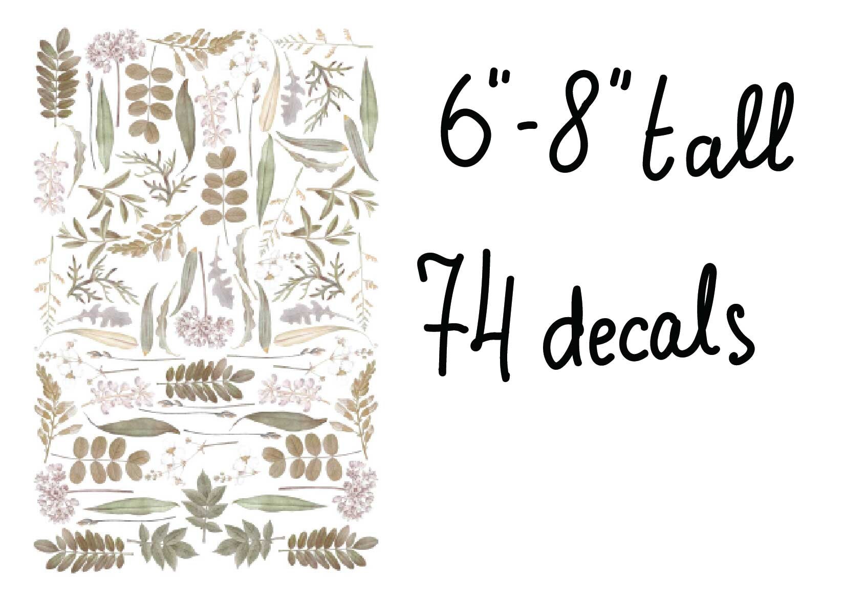 Vintage Wild Flowers Wall Decals Leaf Twigs Greenery Stickers herbarium, LF287