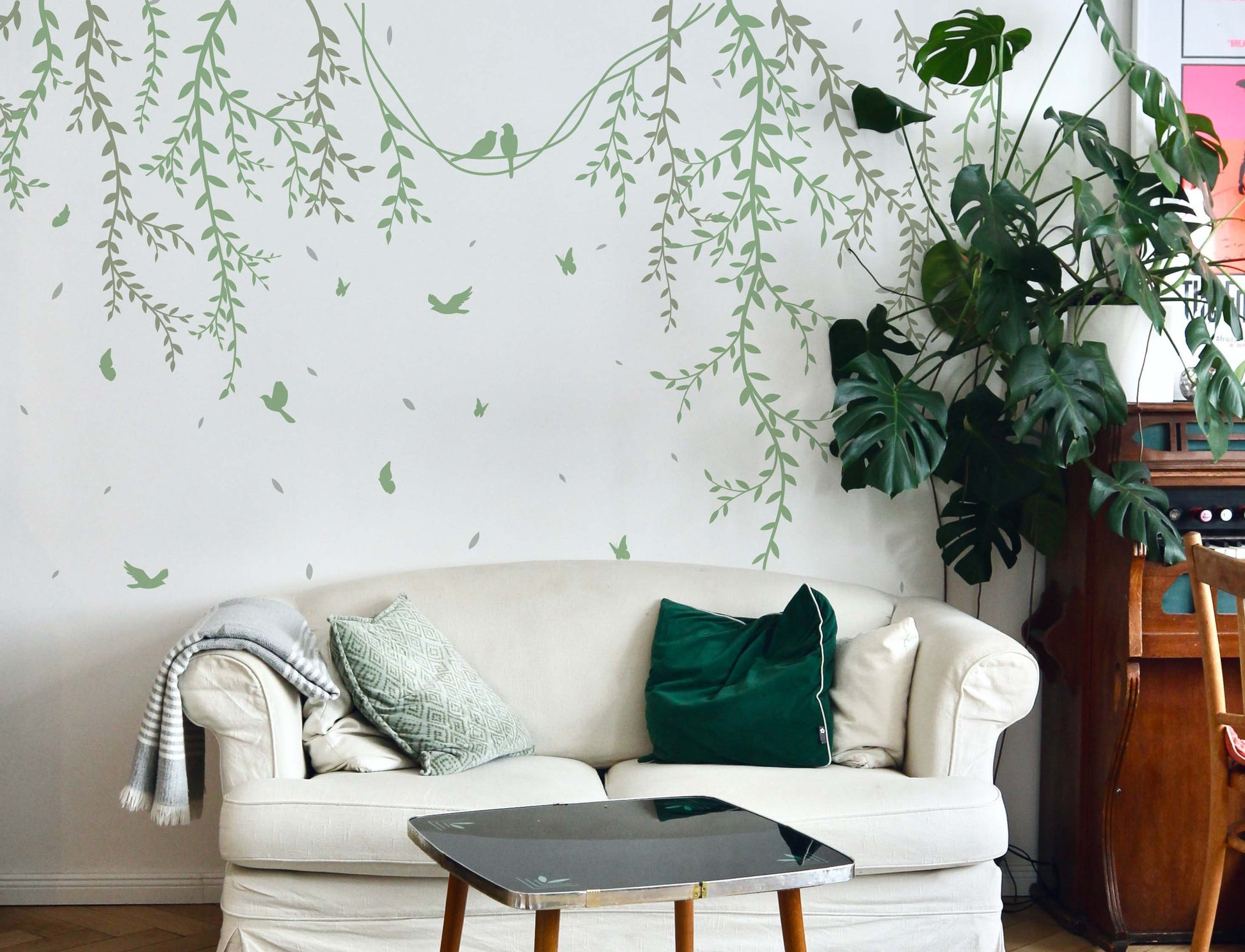 Leaves Greenery Wall Decals Birds Butterflies Stickers, LF276