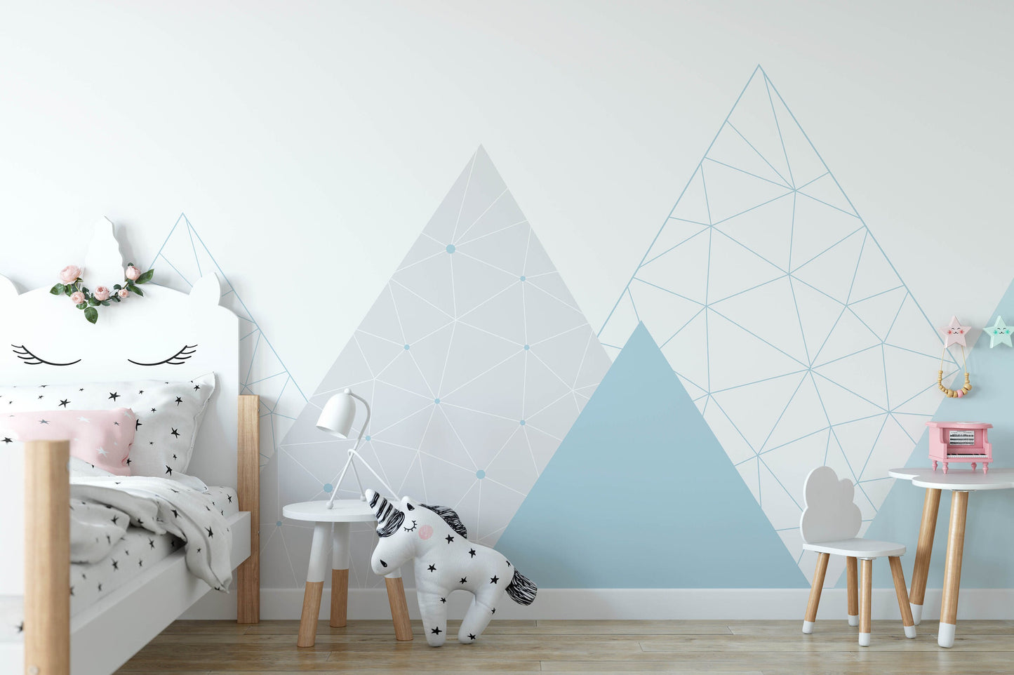 Removable Peel and Stick Wallpaper Geometric Mountains Nursery Wall Paper Wall Murals, KL0043