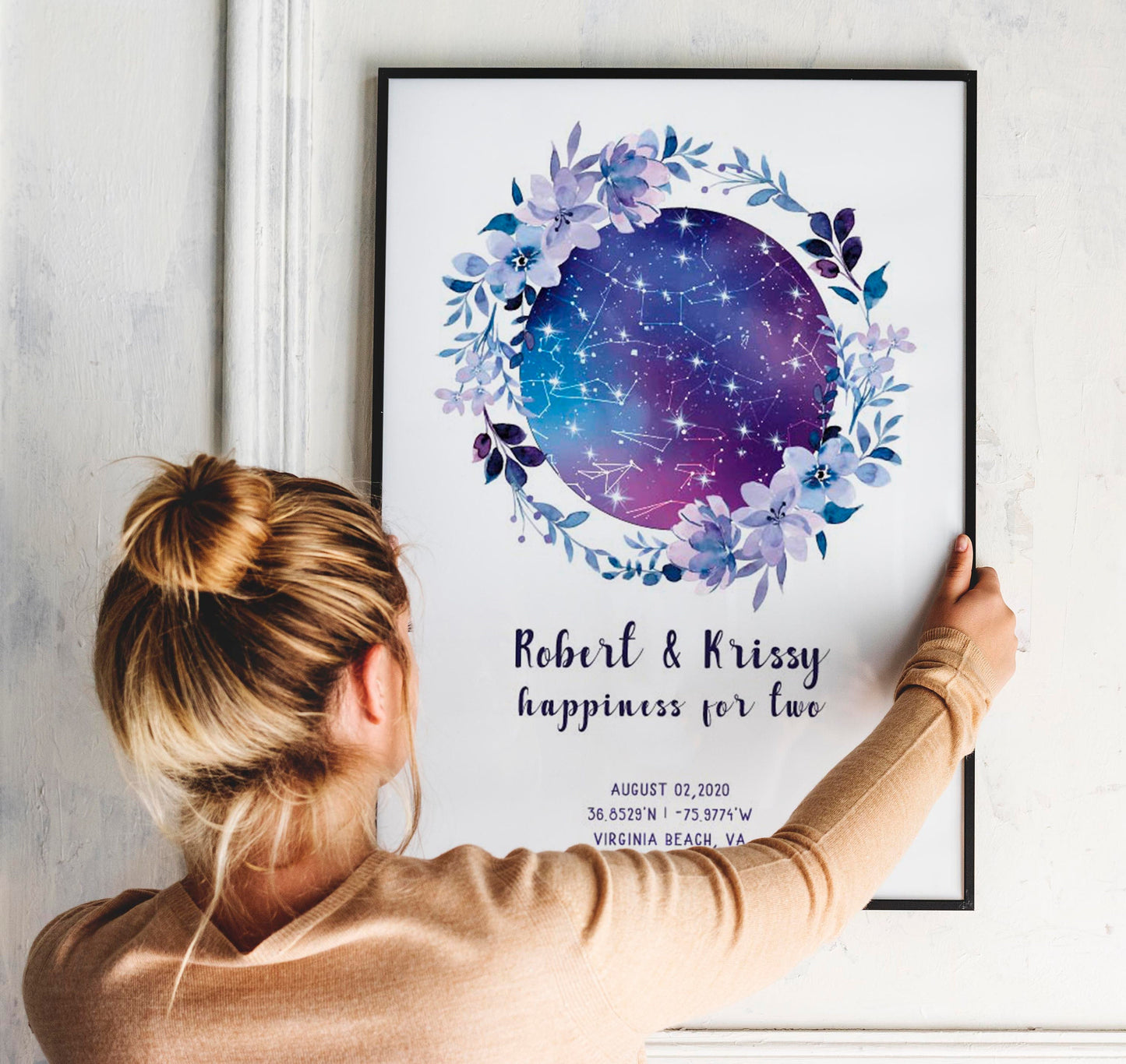 Custom Night Sky Print Star Map by Date Anniversary Gift, KL0064