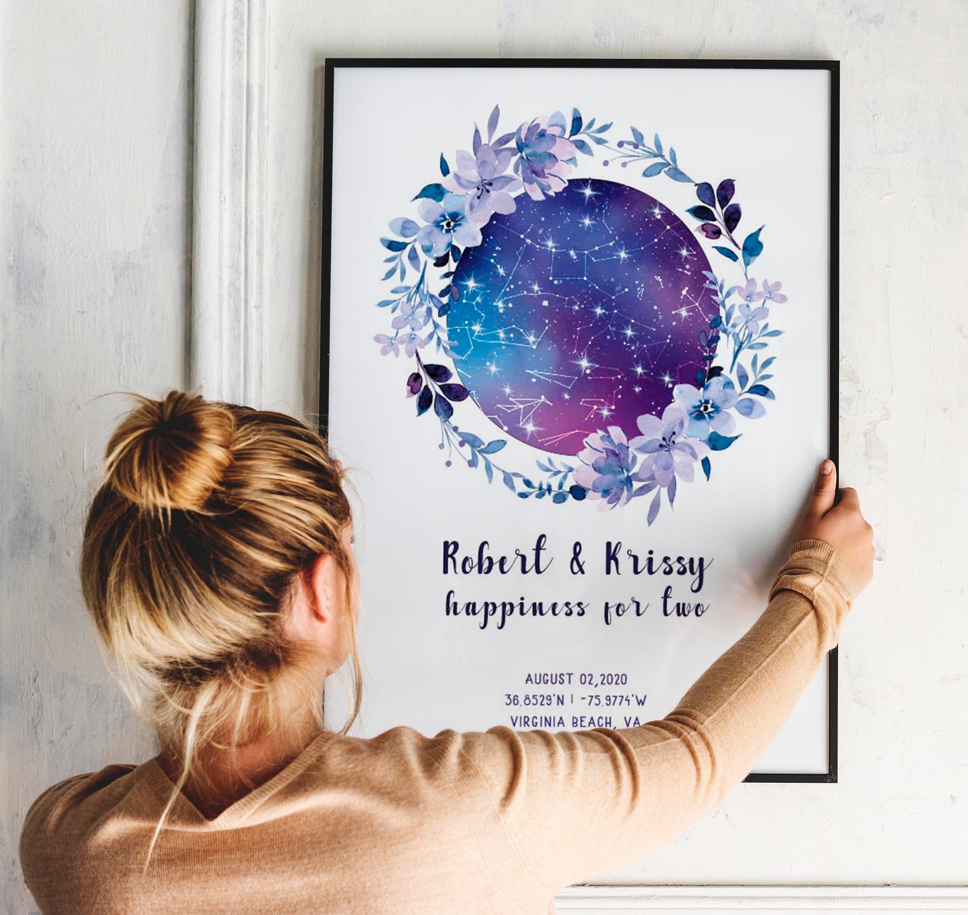 Custom Night Sky Print Star Map by Date Anniversary Gift, KL0064