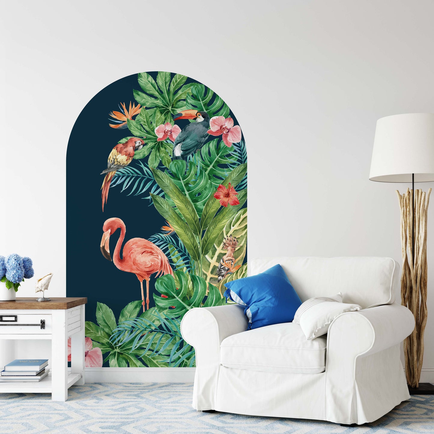 Boho Arch Large Wall Decal Tropical Flowers Flamingo, LKL0068