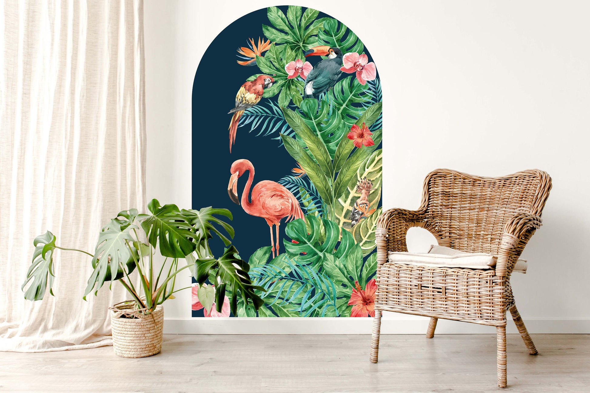 Boho Arch Large Wall Decal Tropical Flowers Flamingo, LKL0068