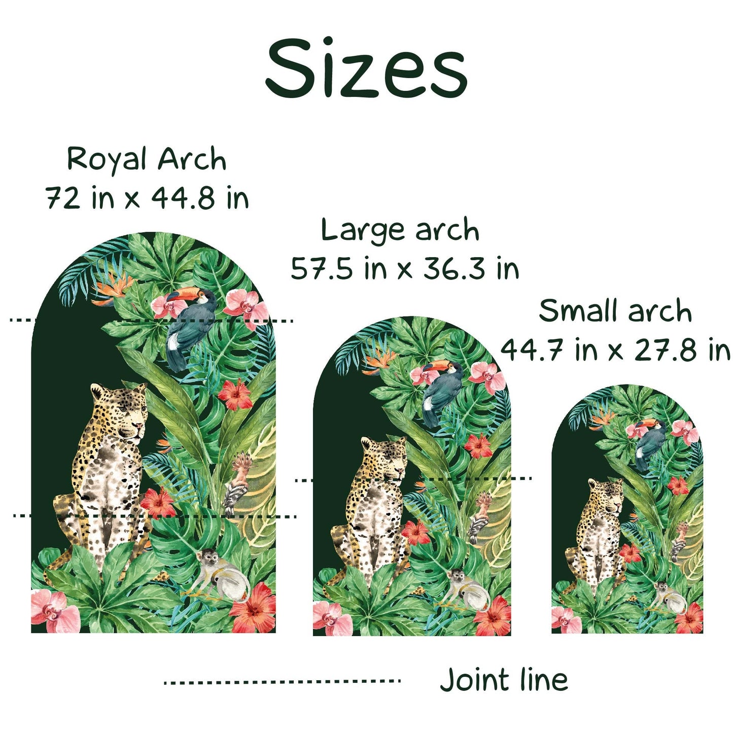 Boho Tropical Arch Large Wall Decal Cheetah Cat Flowers, LKL0069