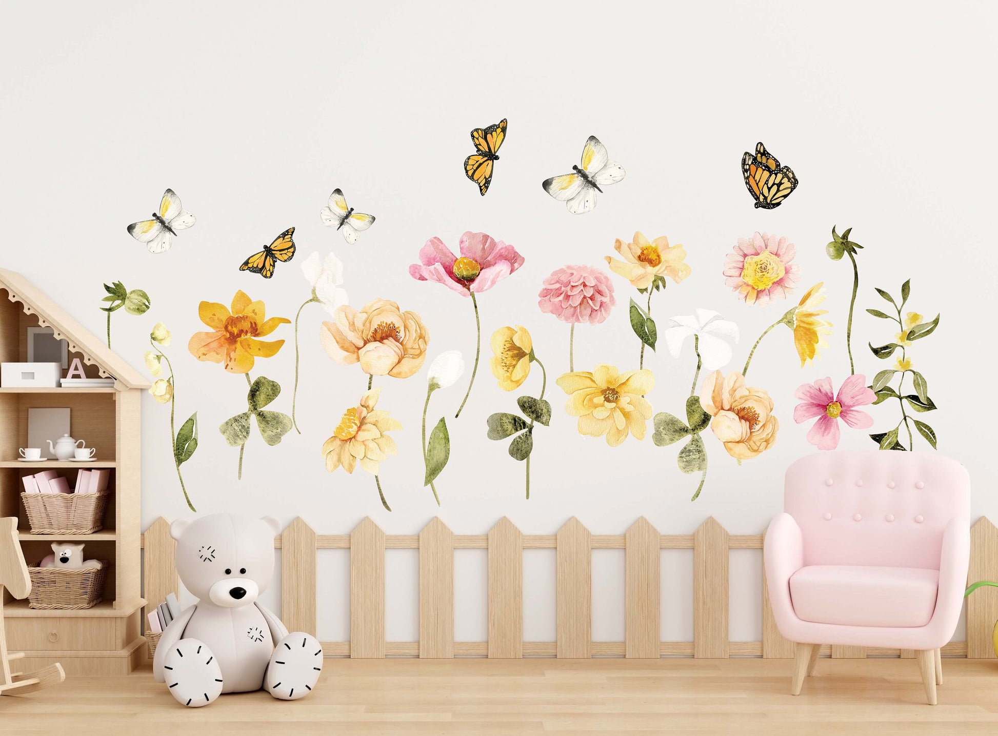 Field Flowers Wall decals Wild Grass Stickers Butterflies, LF296