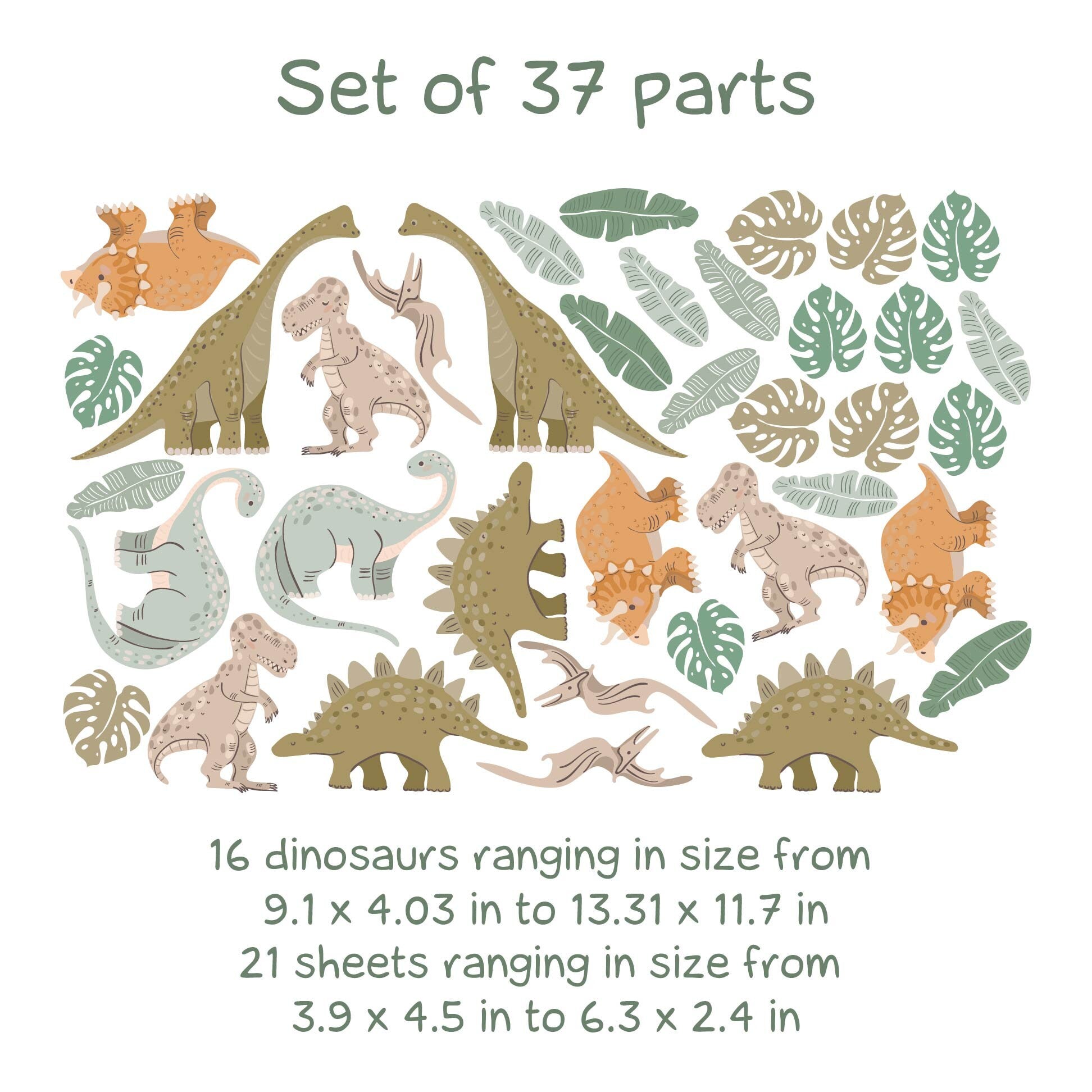 Dinosaur Wall Decals Palm Leaves Greenery Stickers, COM4