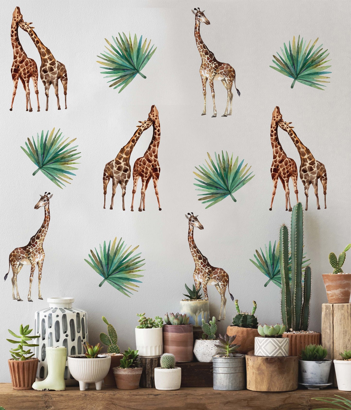 Giraffes Wall Decals palm leaf Stickers, KL0073