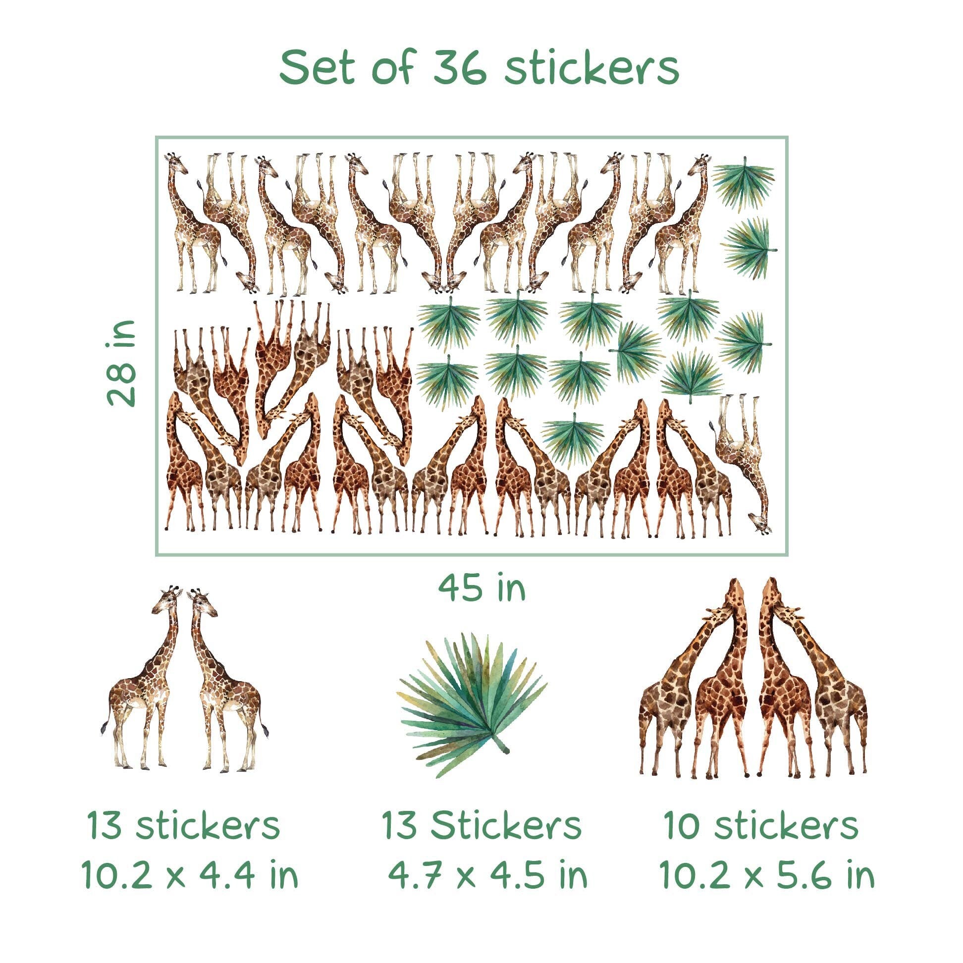 Giraffes Wall Decals palm leaf Stickers, KL0073