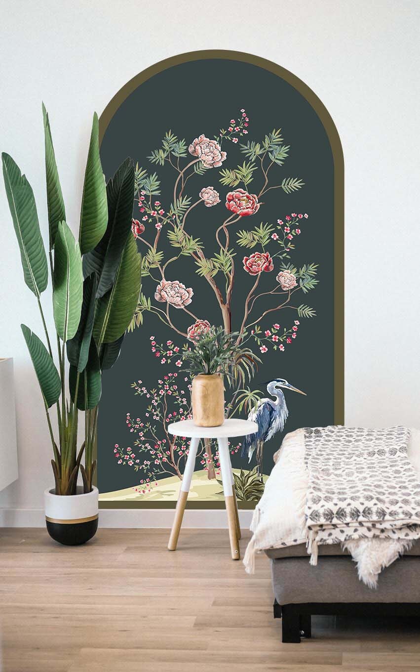 Boho arch Wall Decal cranes flowers Stickers, KL0076