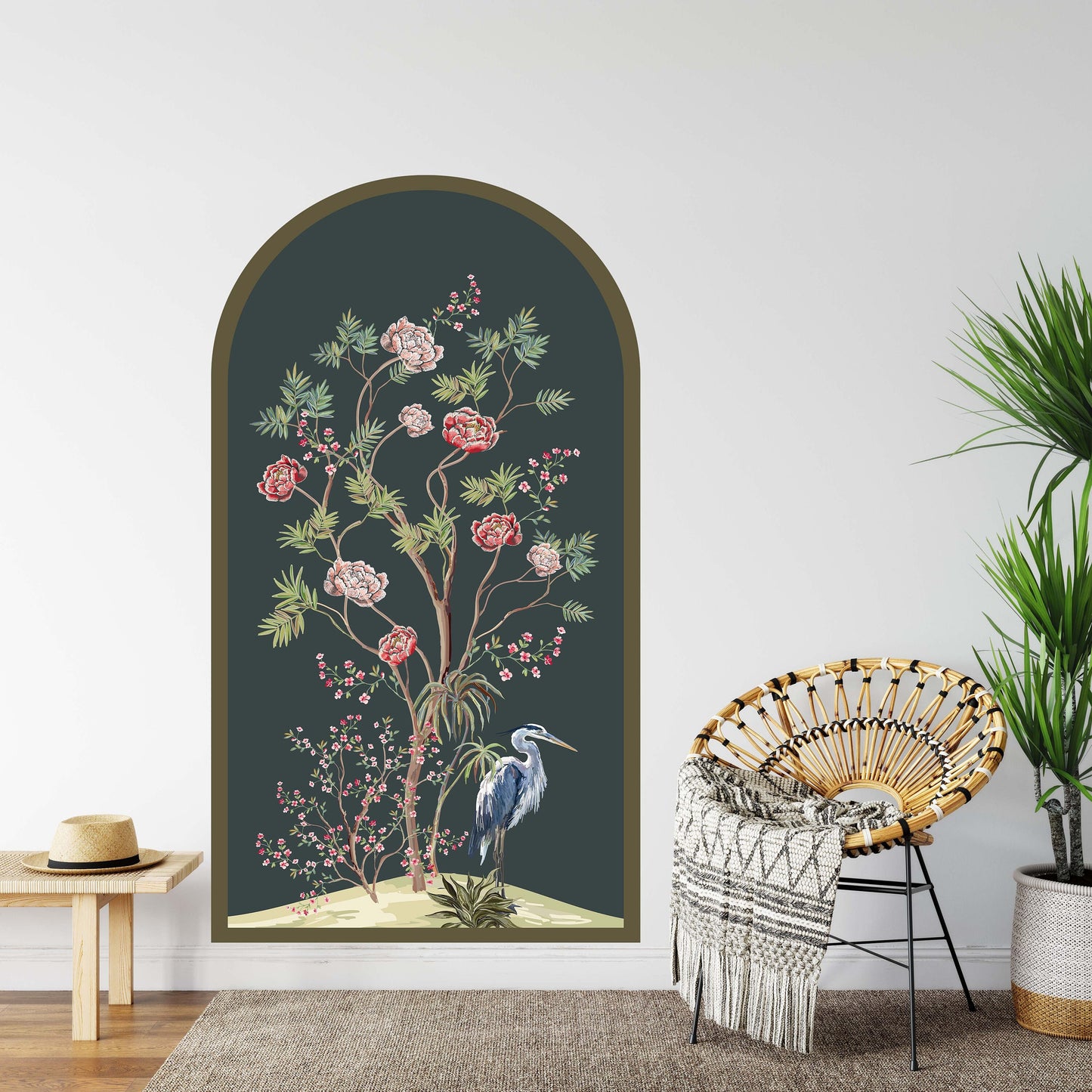 Boho arch Wall Decal cranes flowers Stickers, KL0076