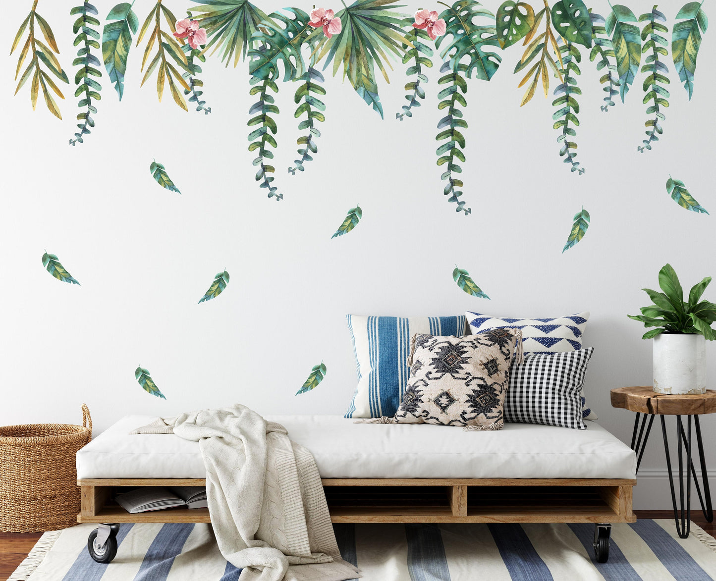 Greenery exotic Wall Decals Tropical plants orchids flowers stickers, KL0080