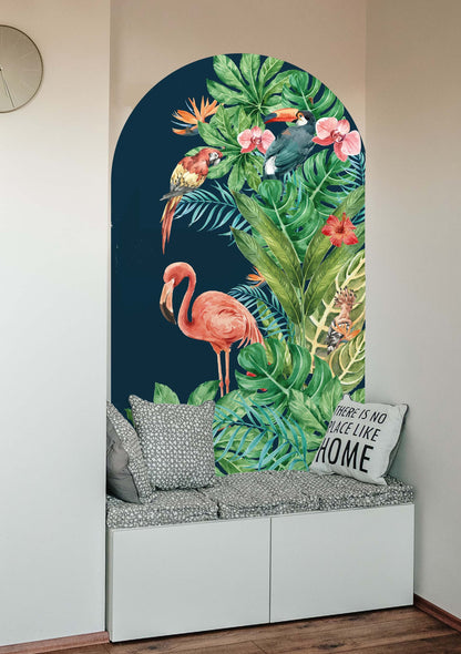 Boho Arch Large Wall Decal Tropical Flowers Flamingo, LKL0068