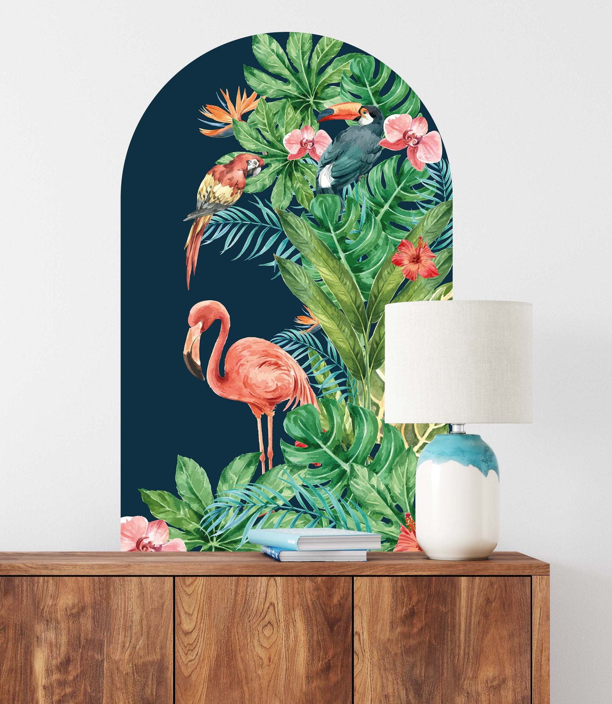 Boho Arch Large Wall Decal Tropical Flowers Flamingo, LKL0068