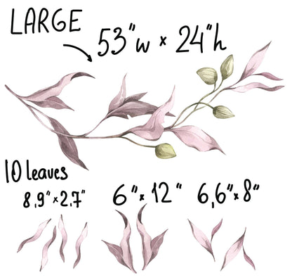 Tree branch Wall Decal Pink Green Leaf, LF289