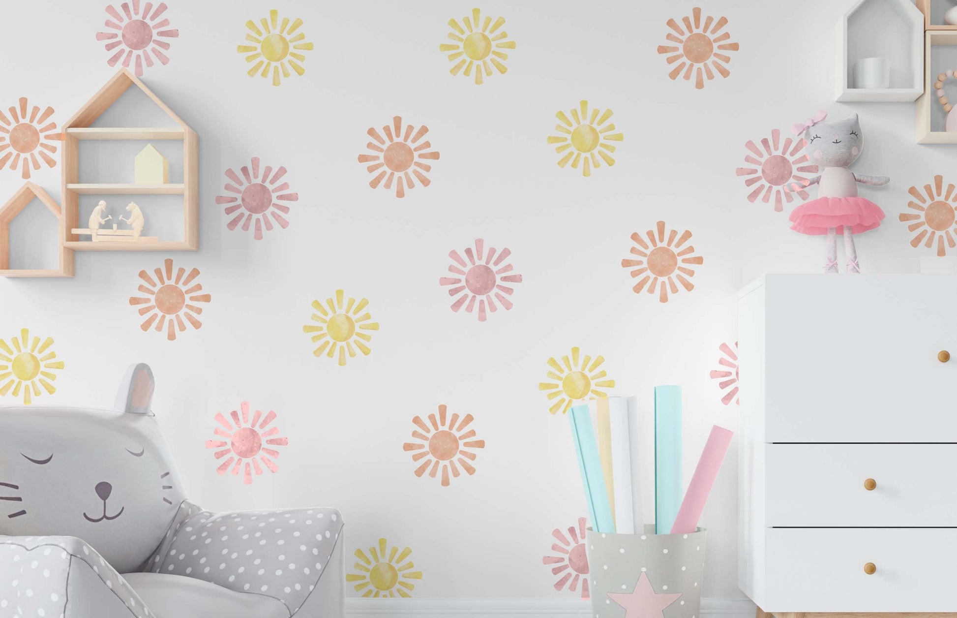 Sun Color Boho Wall Decals Floral Stickers, KL0074