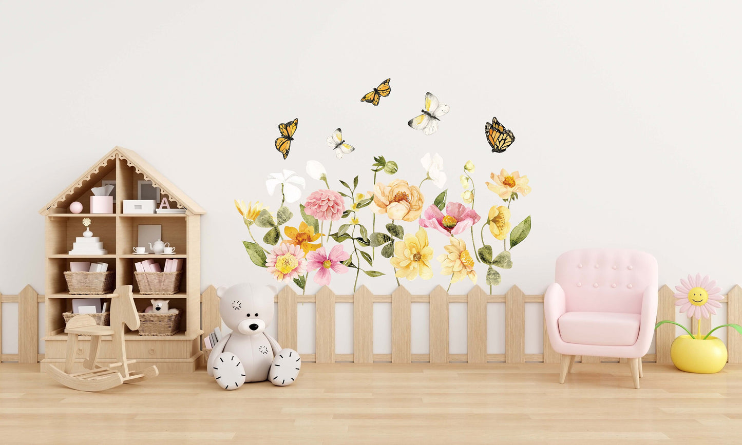 Field Flowers Wall decals Wild Grass Stickers Butterflies, LF296