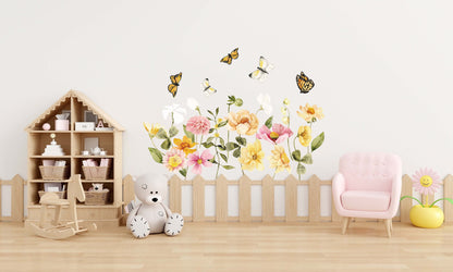 Field Flowers Wall decals Wild Grass Stickers Butterflies, LF296