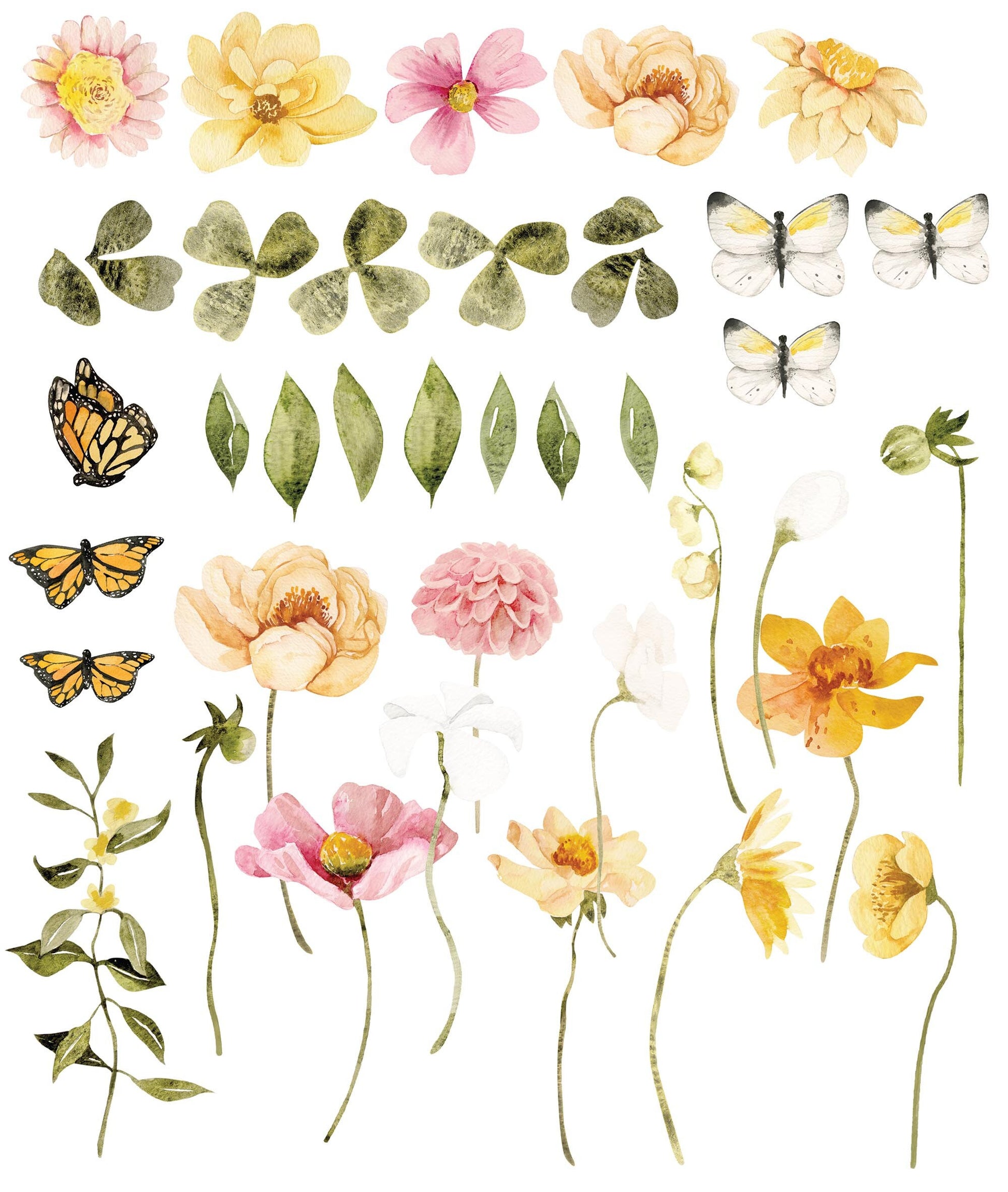 Field Flowers Wall decals Wild Grass Stickers Butterflies, LF296