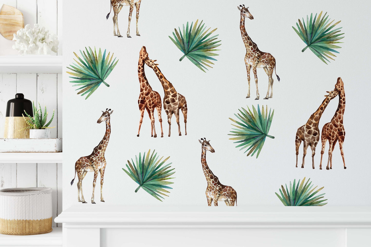 Giraffes Wall Decals palm leaf Stickers, KL0073