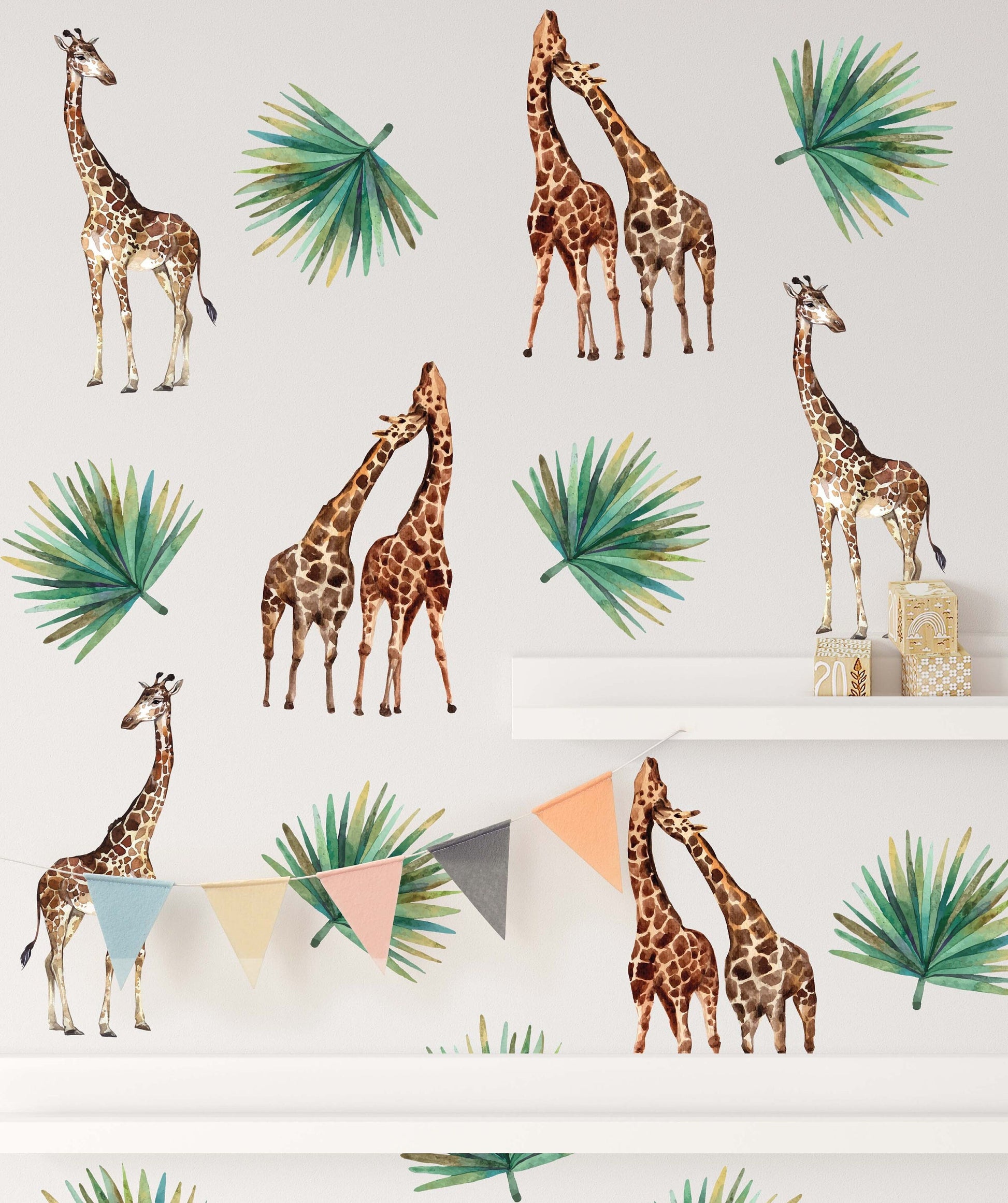 Giraffes Wall Decals palm leaf Stickers, KL0073