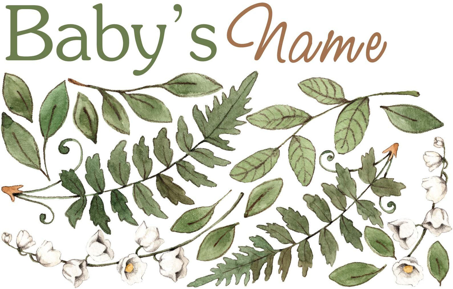 Personalized Name Wall Decal Woodland Greenery Stickers, LF301