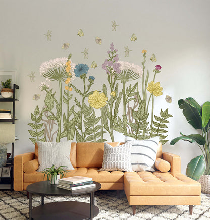 Wild Field Flowers Wall Decal Grass Stickers, LF306