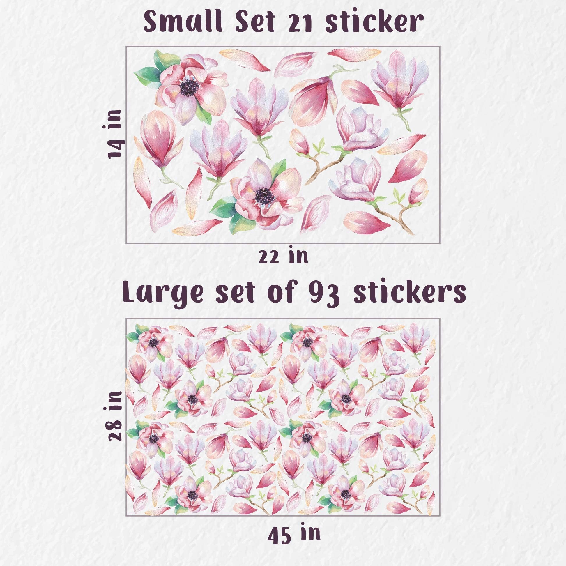 Flower stickers magnolia greenery decals petals, KL0082