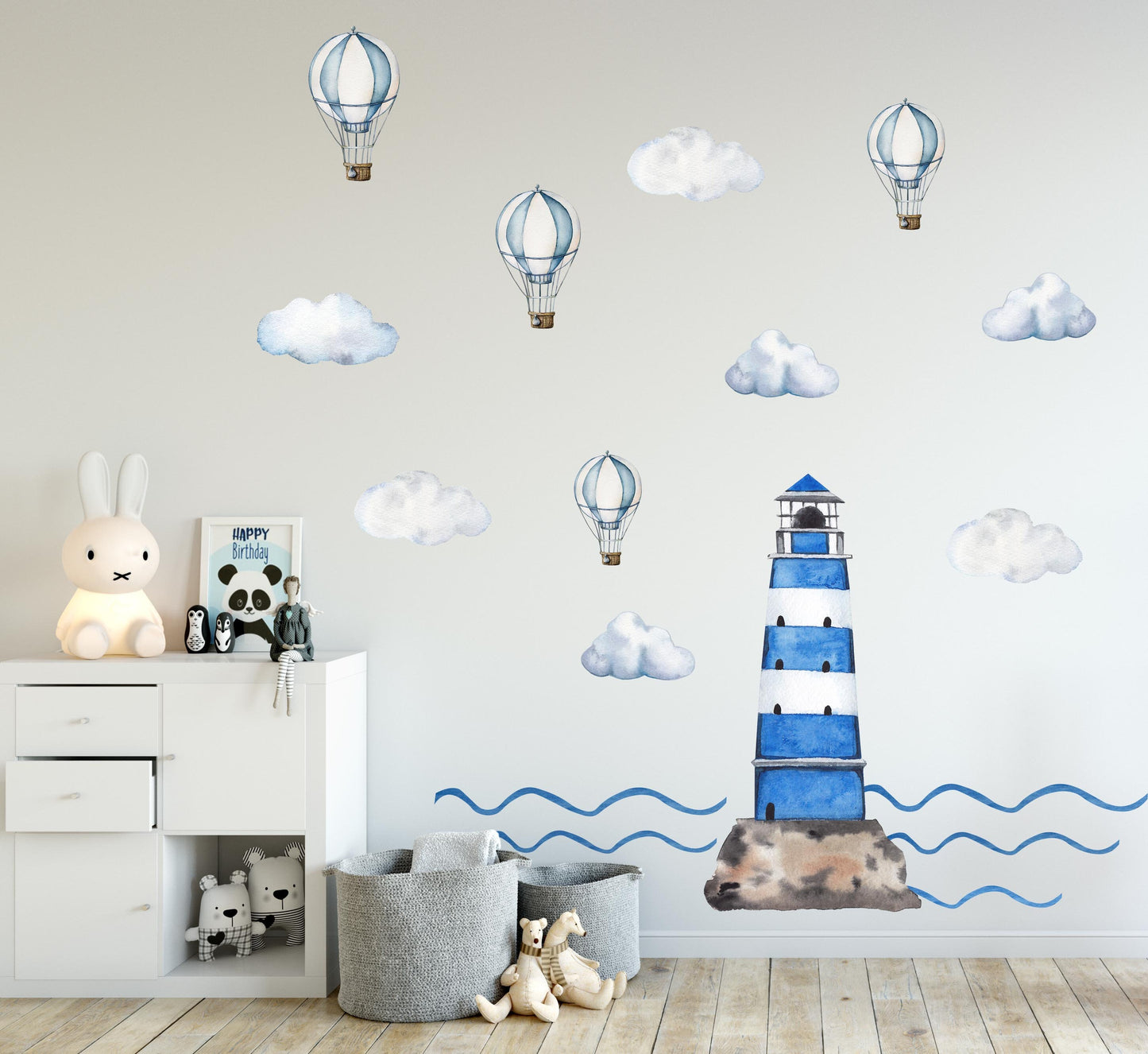 Marine sticker lighthouse Wall Decals clouds Hot Air balloons, KL0083