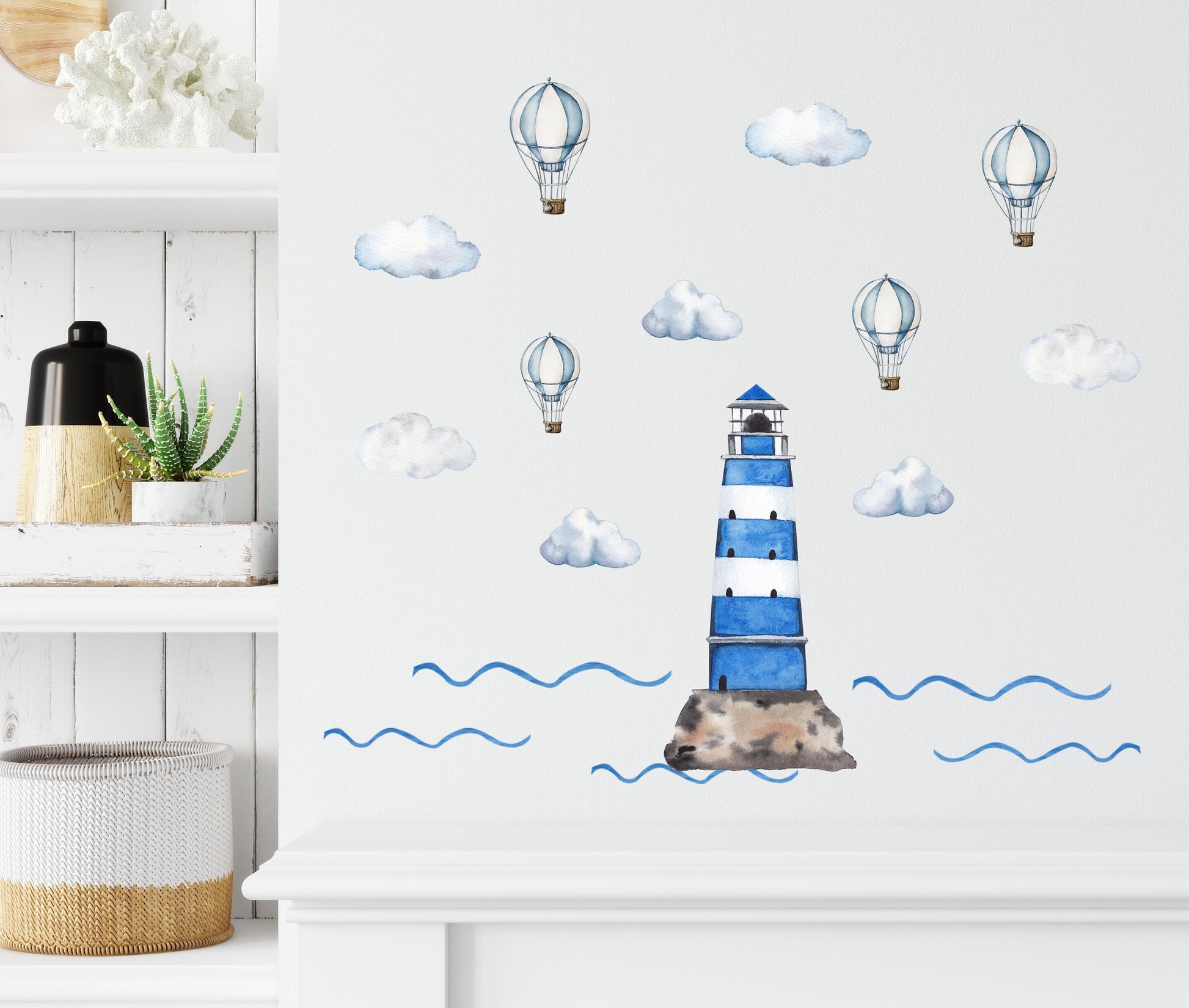 Marine sticker lighthouse Wall Decals clouds Hot Air balloons, KL0083