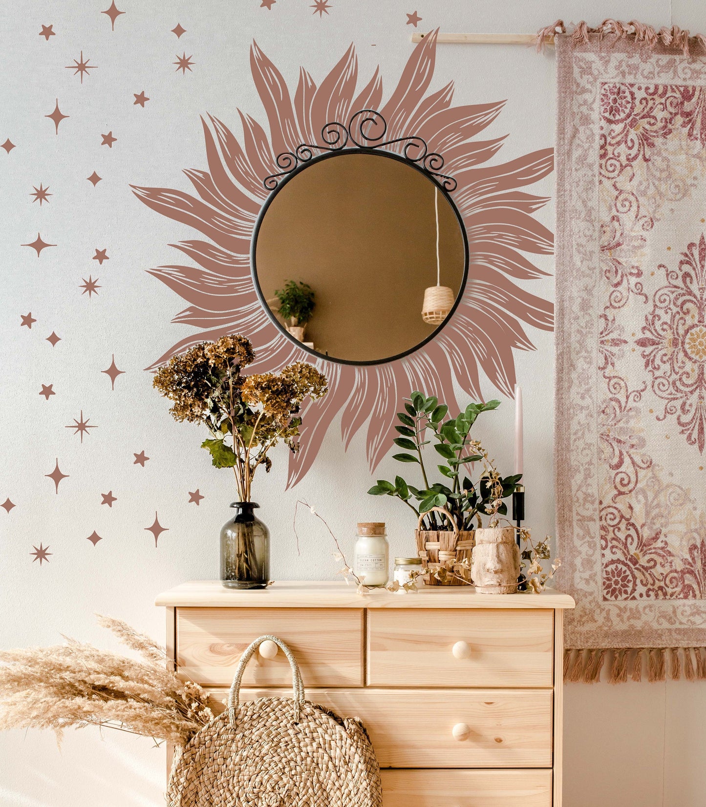 Sun Rays Wall Decals Star Sticker Mirrow Decor, LF324