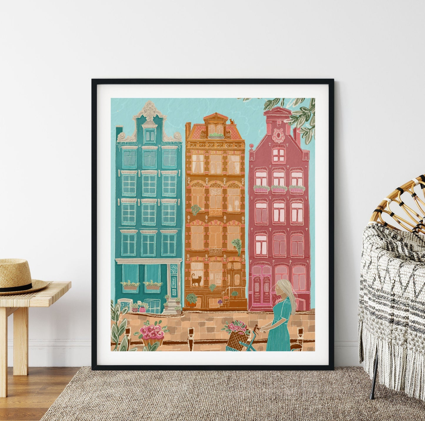 Amsterdam City Houses Print Netherlands Wall Art Holland Travel Poster, LF342