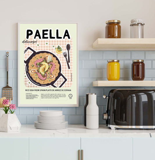 Paella Poster Retro Food Print Kitchen Wall Decor Spain Dish, LF345