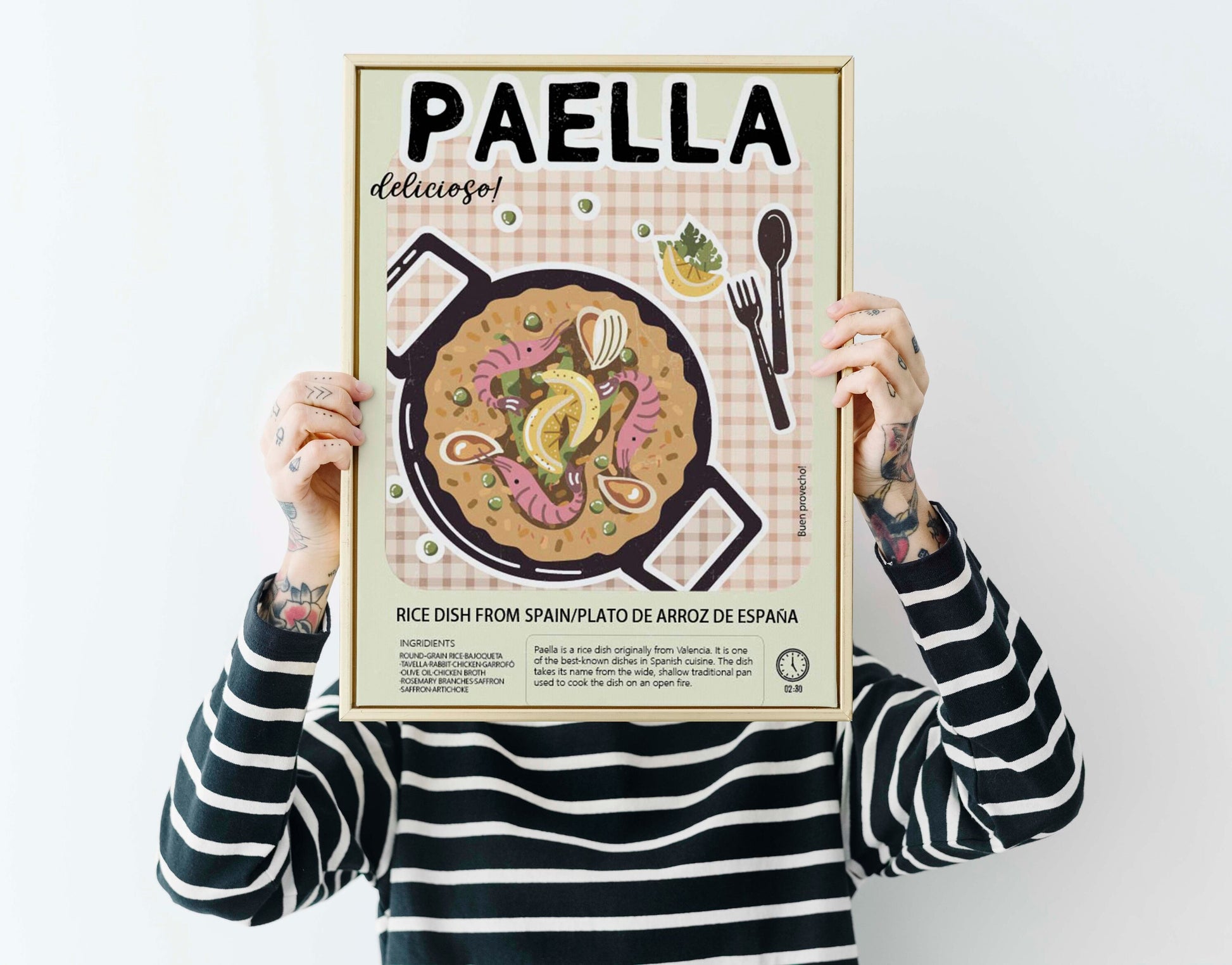 Paella Poster Retro Food Print Kitchen Wall Decor Spain Dish, LF345