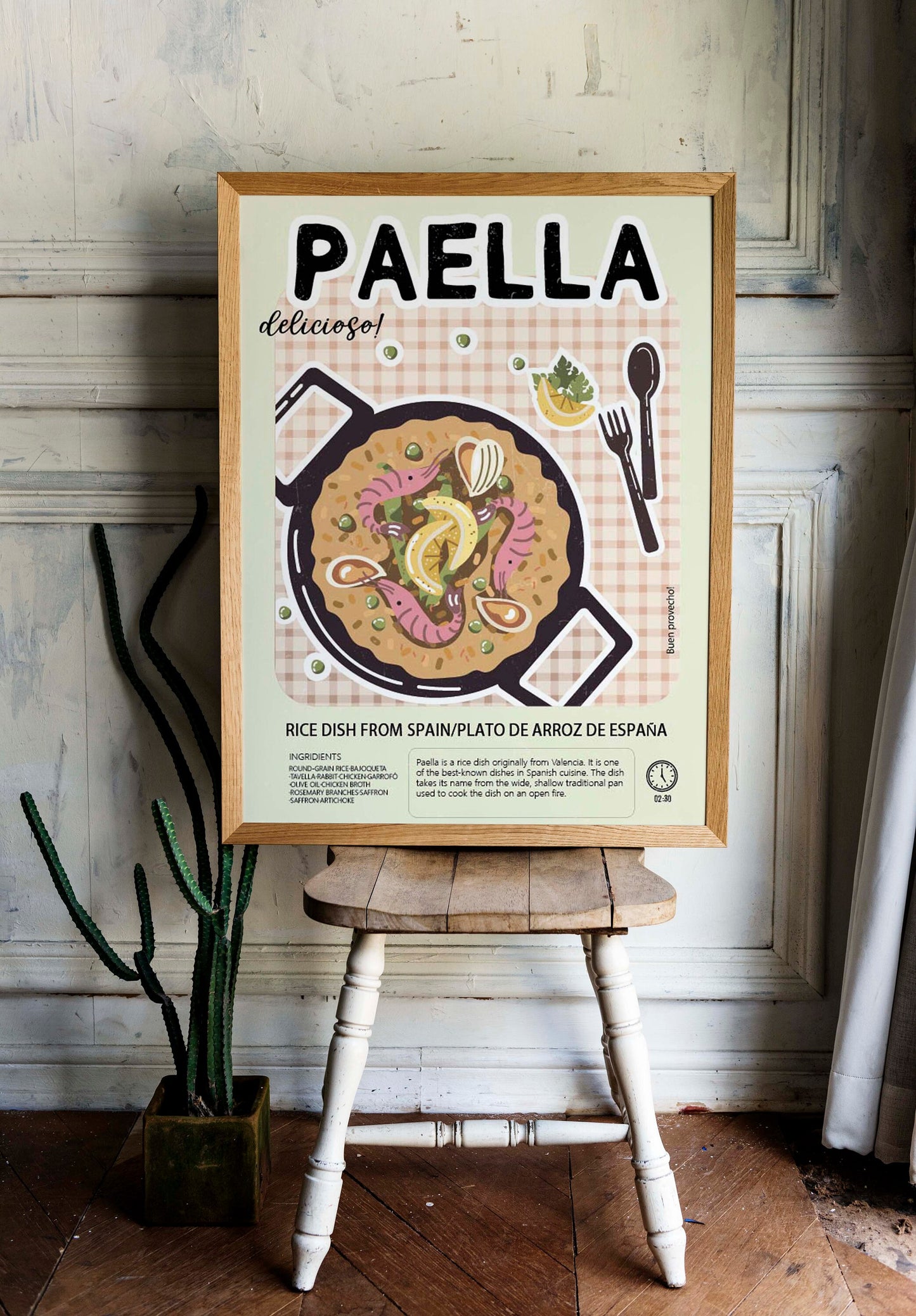 Paella Poster Retro Food Print Kitchen Wall Decor Spain Dish, LF345