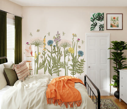 Wild Field Flowers Wall Decal Grass Stickers, LF306