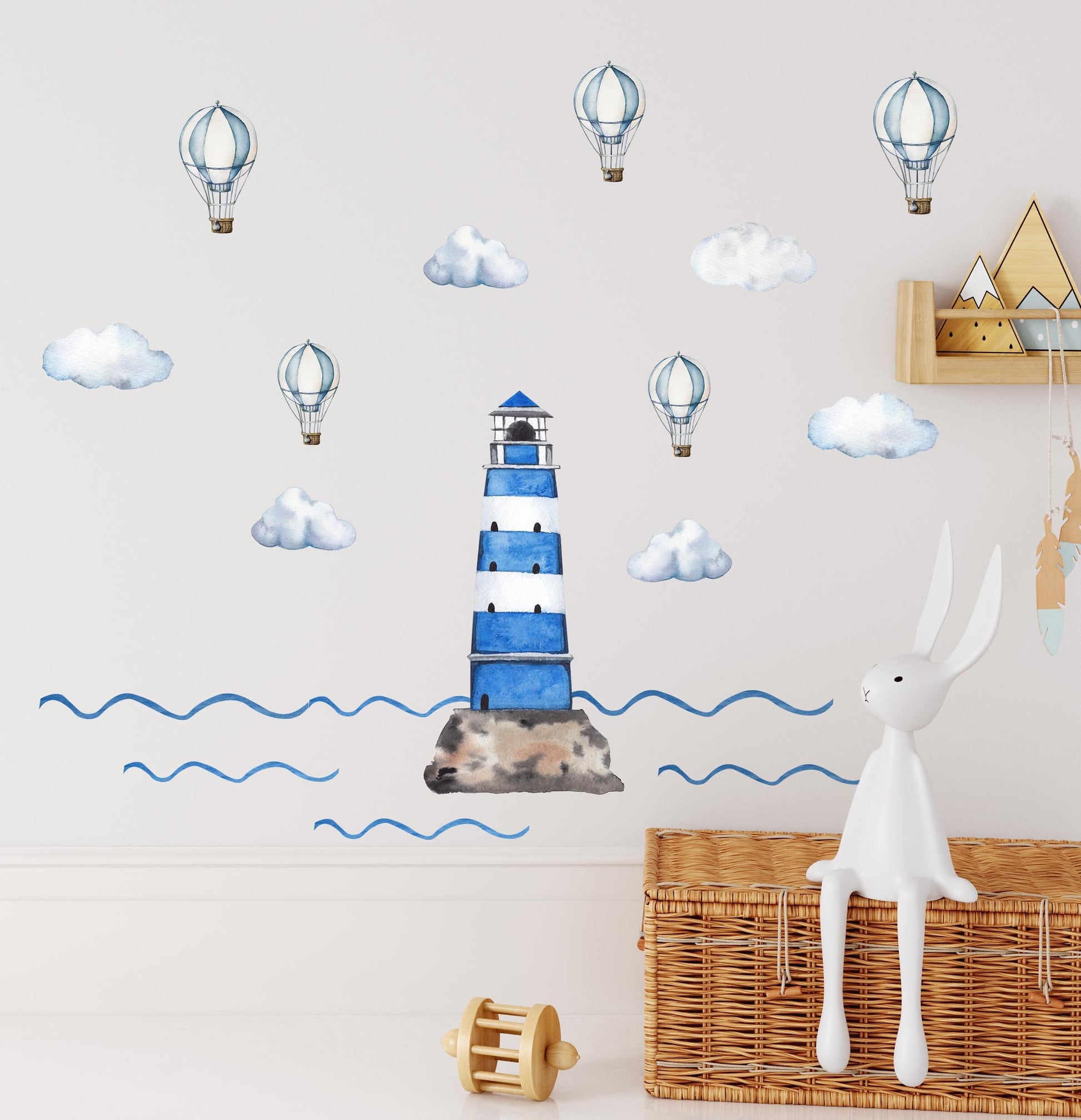 Marine sticker lighthouse Wall Decals clouds Hot Air balloons, KL0083