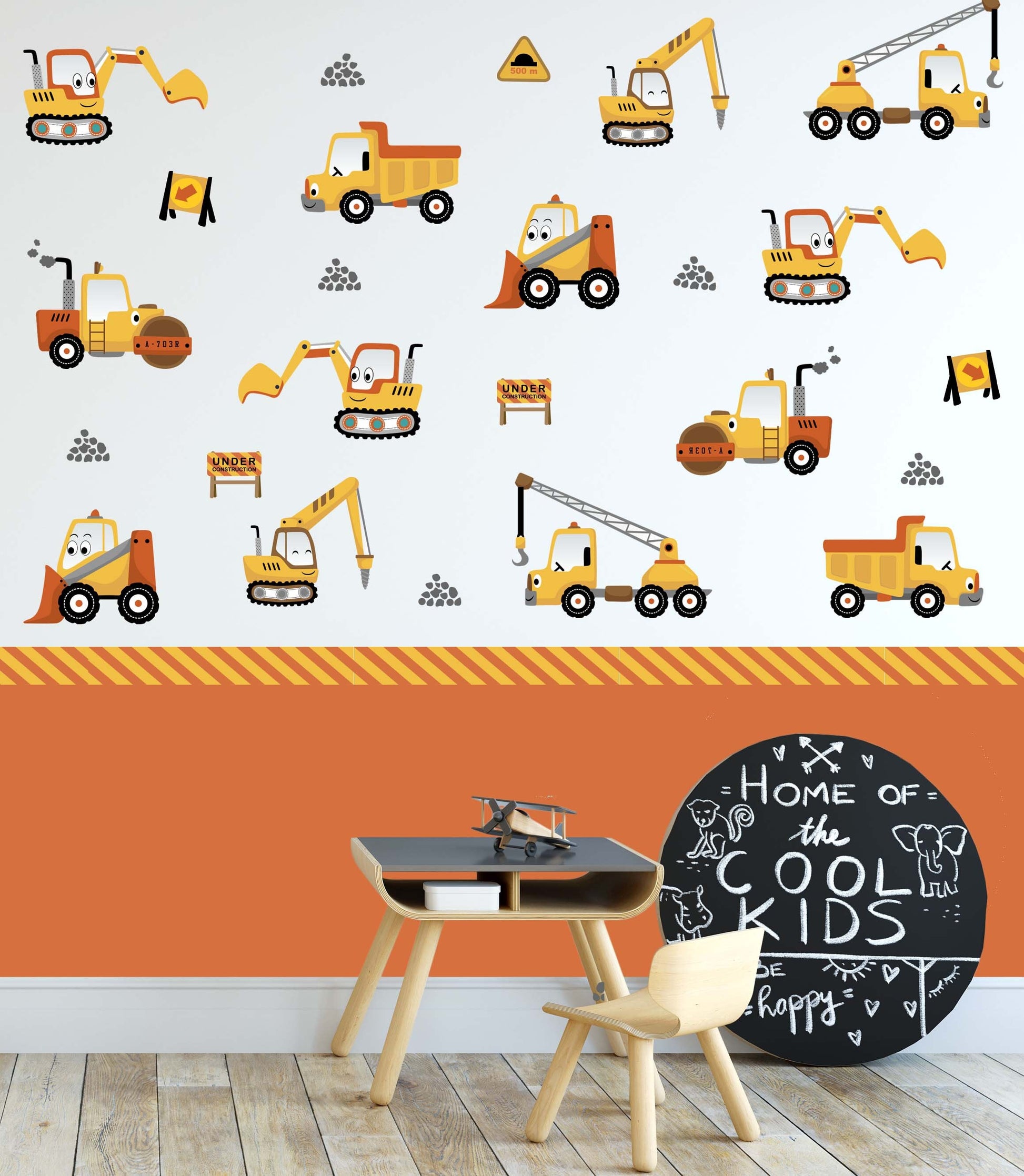 Wall Sticker boy's room Car Decals lifting crane tractor excavator, KL0085