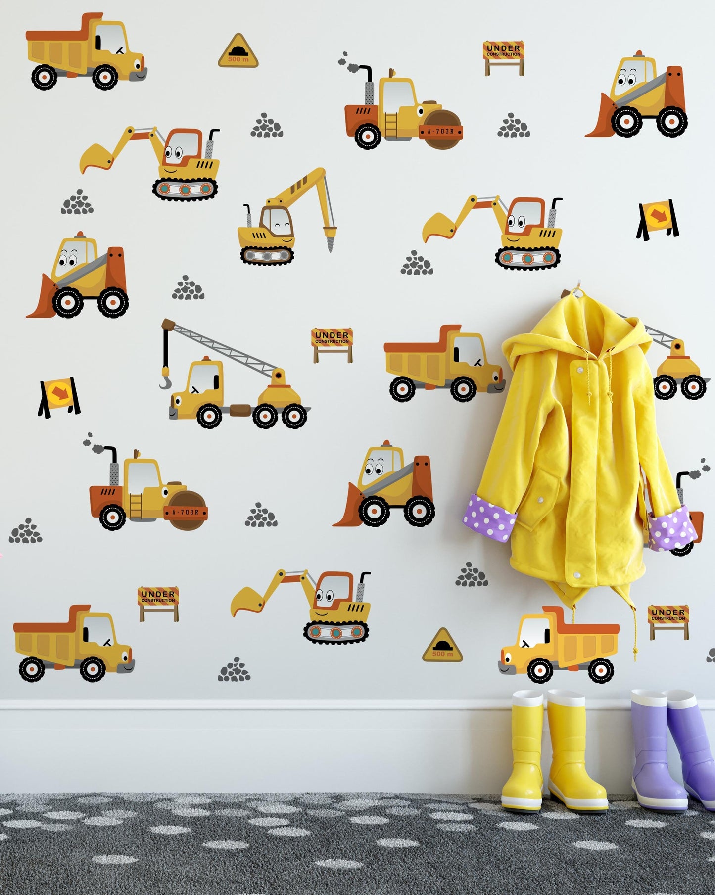 Wall Sticker boy's room Car Decals lifting crane tractor excavator, KL0085