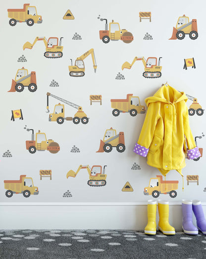 Wall Sticker boy's room Car Decals lifting crane tractor excavator, KL0085