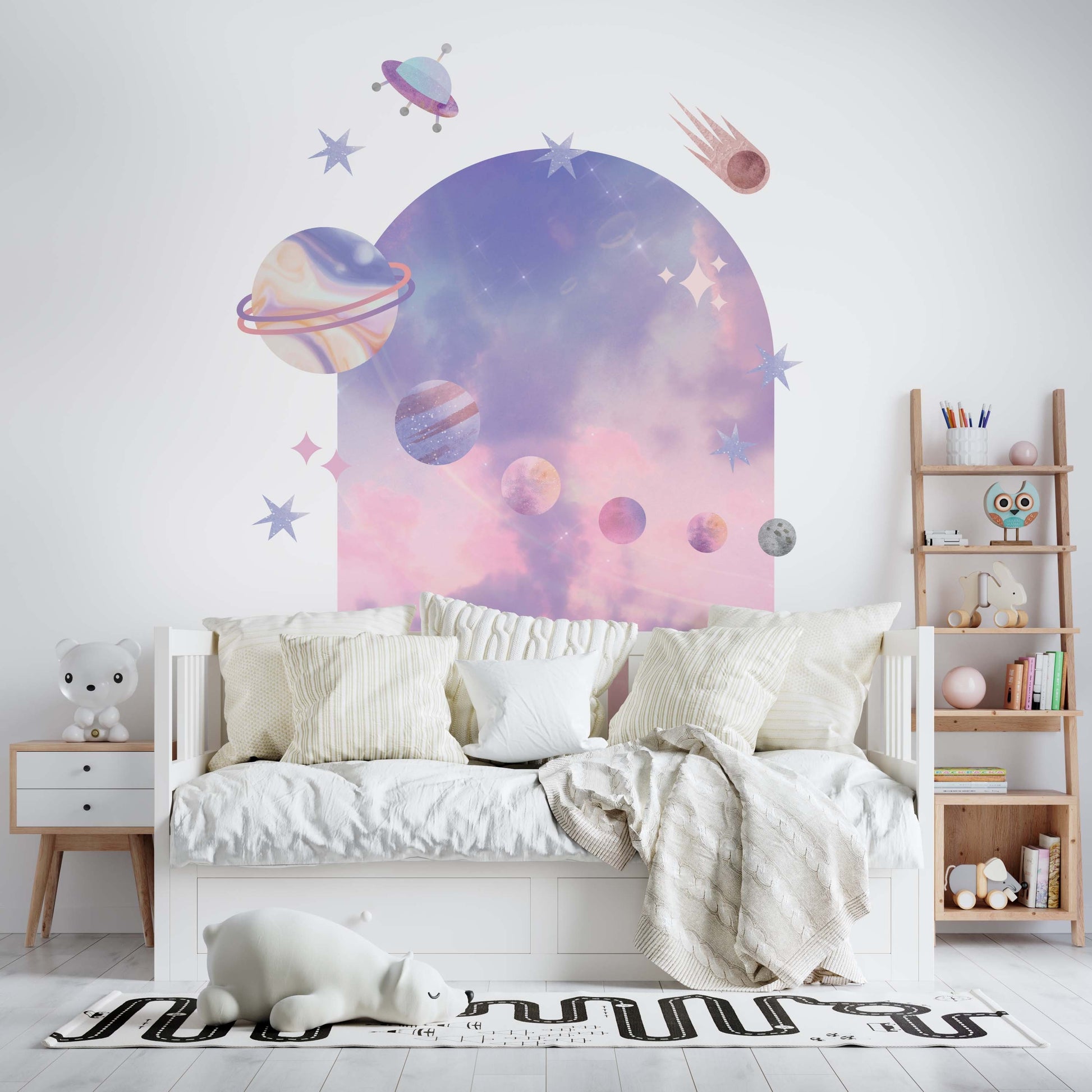 Cosmos Stickers Arch Headboard Clouds Wall Decals Planets, LF315