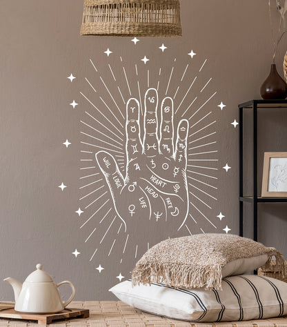 Palmistry Hand Wall Sticker astrology palm decal, LF334