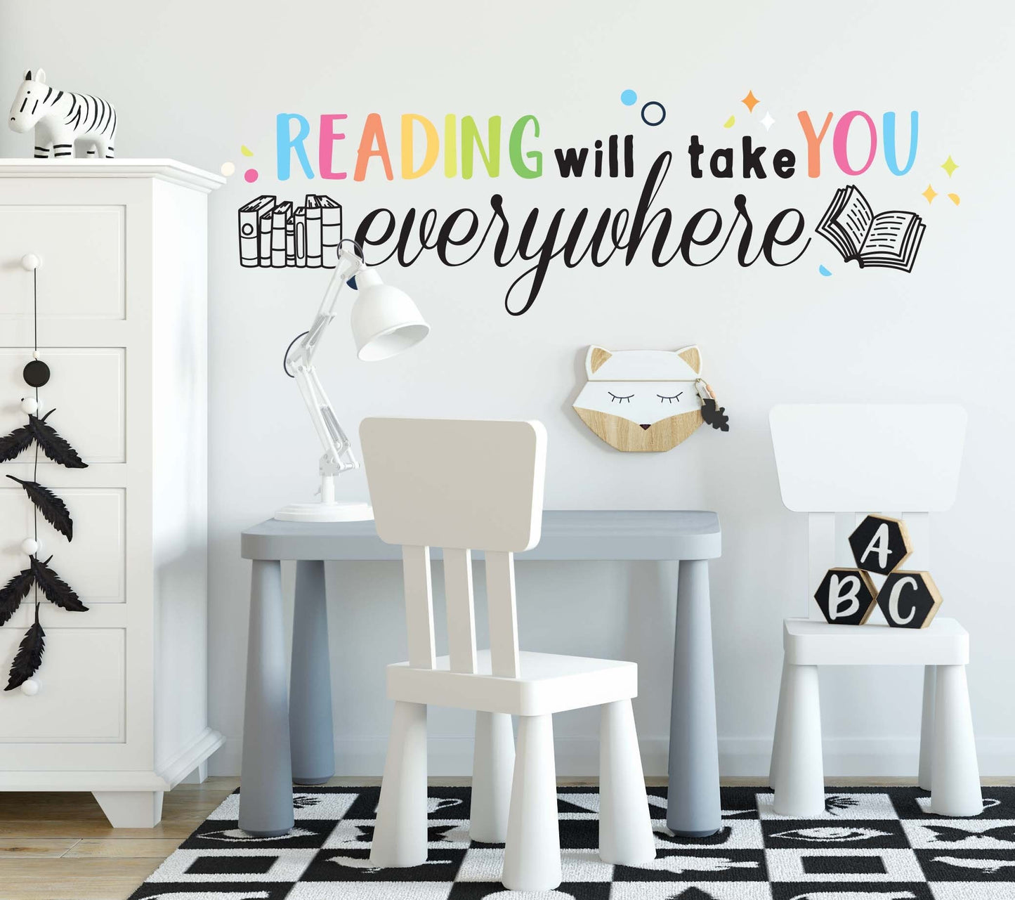 Reading will take you everywhere Wall Decal Playroom Stickers Classroom Decor Kids Books, LF356